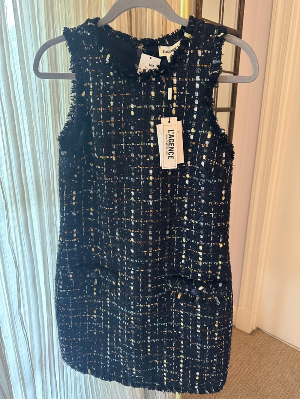 L'AGENCE Black Tweed Mini Dress with Metallic Thread
